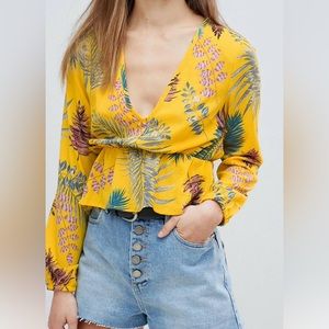 ASOS Misguided Tropical Print Peplum Top